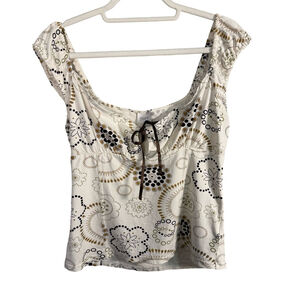 Suzy Shier Y2K Abstract Patterned Blouse Size M Boho Cap Sleeve Casual Summer